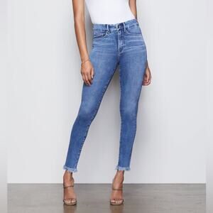 Good American Good Legs Dark Wash Denim Fray Hem Skinny Jeans Size 0/25